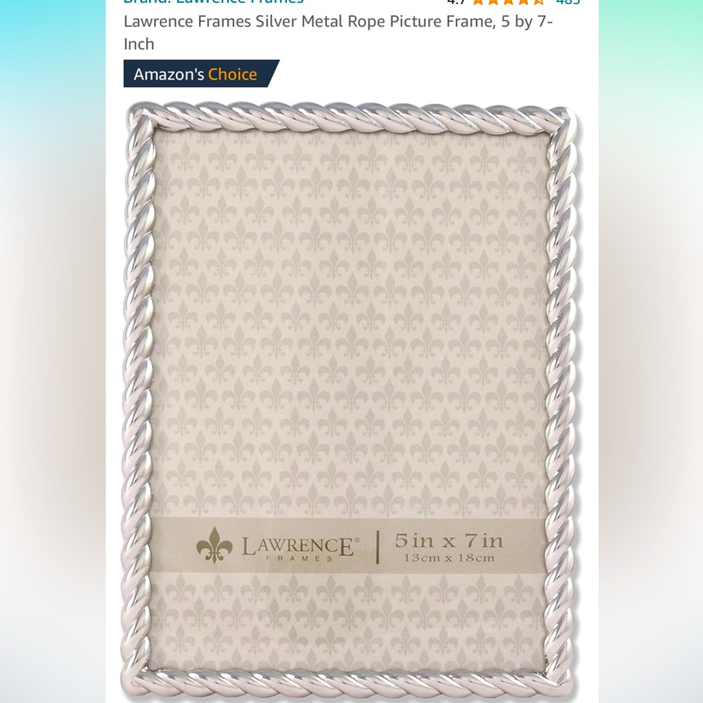 Lawrence Frames Silver Metal Rope Picture Frame, 5 by 7- inch